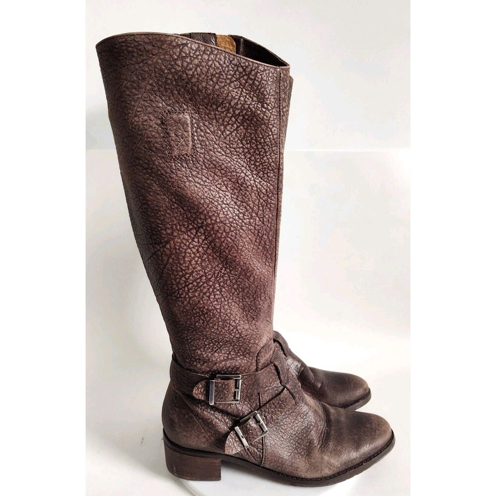 Fidji Riding Boots Size 7 38 Brown Taupe Textured Leather Knee High Tall Harness